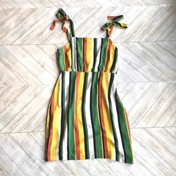 FESTIVAL GILLI COLORFUL STRIPED MINI DRESS | SIZE SMALL​​​ - Picture 1 of 6